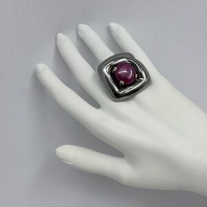 Anticoa Sterling Ruby Ring From Rome Darkened Sleek Silver 20 Grams Size 8 1/4